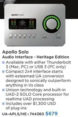 Long & McQuade Apollo Solo Audio Interface - Heritage Edition offer