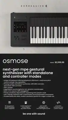 Long & McQuade Osmose Next-gen mpe gestural synthesizer with standalone and controller modes offer