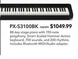 Long & McQuade CASIO PX-S3100BK 88-key stage piano offer