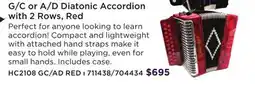 Long & McQuade Carlton G/C or A/D Diatonic Accordion with 2 Rows, Red offer