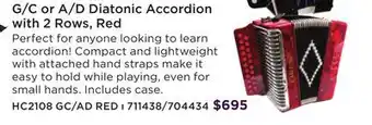 Long & McQuade Carlton G/C or A/D Diatonic Accordion with 2 Rows, Red offer
