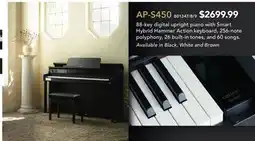Long & McQuade Casio AP-S450 88-key digital upright piano with Smart Hybrid Hammer Action keyboard offer