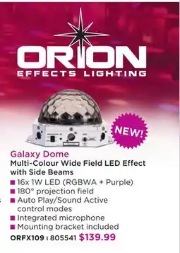 Long & McQuade ORION Galaxy Dome Multi-Colour Wide Field LED Effect, with Side Beams ORFX109 offer