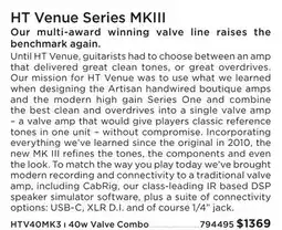 Long & McQuade Blackstar HT Venue Series MKIII 40w Valve Combo offer