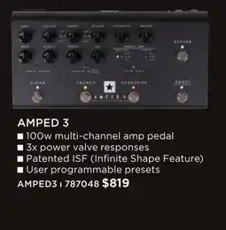 Long & McQuade AMPED 3 100 Watt Pedal Board Amplifier offer