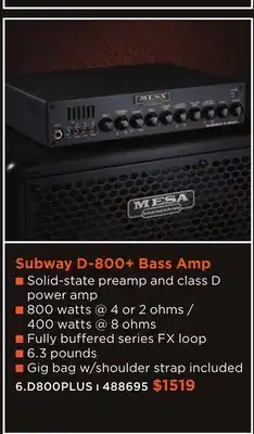 Long & McQuade MESA Subway D-800+ Bass Amp offer