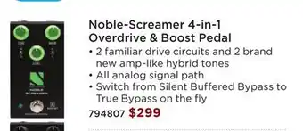Long & McQuade Noble-Screamer 4-in-1 Overdrive & Boost Pedal offer