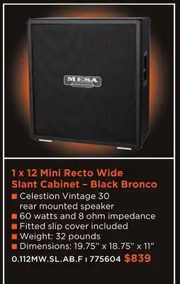 Long & McQuade 1 x 12 Mini Recto Wide Slant Cabinet – Black Bronco offer