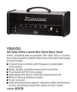 Long & McQuade TRAYNOR YBA100 offer