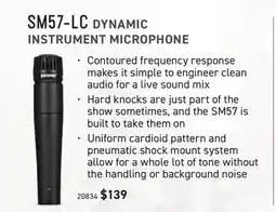 Long & McQuade SHURE SM57-LC DYNAMIC INSTRUMENT MICROPHONE offer