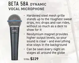Long & McQuade SHURE BETA 58A DYNAMIC VOCAL MICROPHONE offer