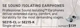 Long & McQuade SE SOUND ISOLATING EARPHONES offer