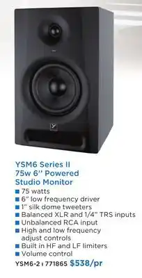 Long & McQuade Yorkville YSM6 Series II 75w 6'' Powered Studio Monitor offer