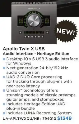 Long & McQuade Apollo Twin X USB Audio Interface - Heritage Edition offer