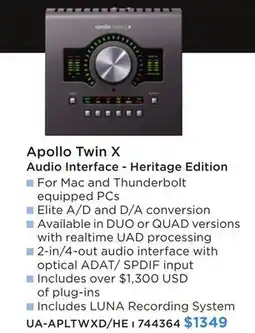 Long & McQuade Apollo Twin X Audio Interface - Heritage Edition offer