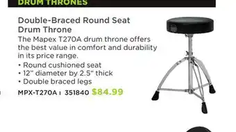 Long & McQuade DRUM THRONES Double-Braced Round Seat Drum Throne offer