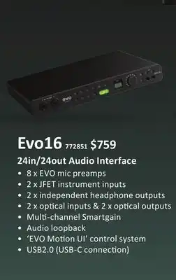 Long & McQuade Evo16 24in/24out Audio Interface offer