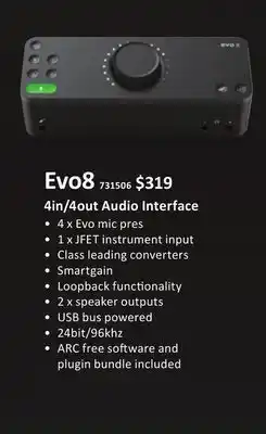 Long & McQuade Evo8 4in/4out Audio Interface offer