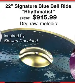 Long & McQuade 22 Signature Blue Bell Ride Rhythmatist Dry, raw, melodic offer