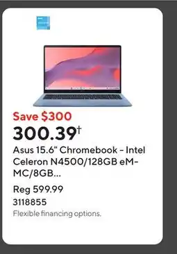 Staples Asus 15.6 Chromebook - Intel Celeron N4500/128GB eMMC/8GB RAM/Chrome OS offer