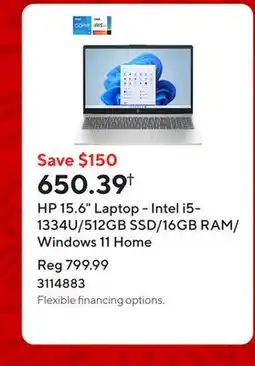Staples HP 15.6 Laptop - Intel i5-1334U/512GB SSD/16GB RAM/Windows 11 Home offer