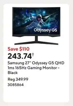 Staples Samsung 27 Odyssey G5 QHD 1ms 165Hz Gaming Monitor - Black offer
