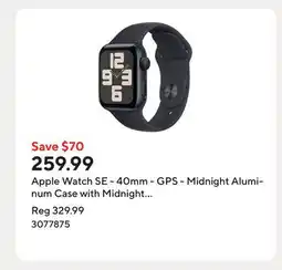 Staples Apple Watch SE - 40mm - GPS - Midnight Aluminum Case with Midnight Sport Band - Small / Medium offer