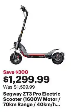 Best Buy Segway ZT3 Pro Electric Scooter (1600W Motor / 70km Range / 40km/h Top Speed) offer