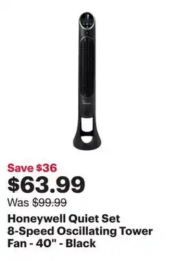 Best Buy Honeywell Quiet Set 8-Speed Oscillating Tower Fan - 40 - Black offer