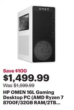Best Buy HP OMEN 16L Gaming Desktop PC (AMD Ryzen 7 8700F/32GB RAM/2TB SSD/GeForce RTX 4060/Windows 11) offer