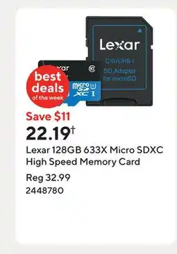 Staples Lexar 128GB 633X Micro SDXC High Speed Memory Card offer