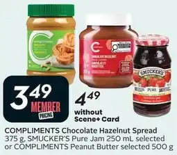 Sobeys Compliments chocolate hazelnut spread smucker's pure jam 250 ml selected offer