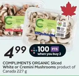 Sobeys Compliments organic sliced white or cremini mushrooms offer