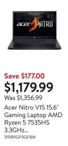 Walmart Acer Nitro V15 15.6" Gaming Laptop AMD Ryzen 5 7535HS 3.3GHz... offer