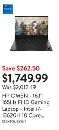 Walmart HP OMEN - 16.1" 165Hz FHD Gaming Laptop - Intel i7- 13620H 10 Core... offer