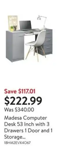 Walmart Madesa Computer Desk 53 Inch with 3 Drawers 1 Door and 1 Storage... offer