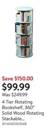 Walmart 4 Tier Rotating Bookshelf, 360° Solid Wood Rotating Stackable... offer