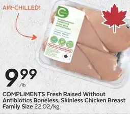 Sobeys Compliments fresh raised without antibiotics boneless, skinless chicken breast family size offer