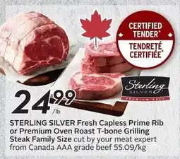 Sobeys Sterling silver fresh capless prime rib or premium oven roast t-bone grilling steak family size offer
