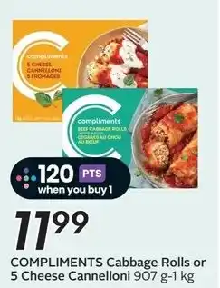 Sobeys Compliments cabbage rolls or 5 cheese cannelloni offer