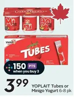 Sobeys Yoplait tubes or minigo yogurt offer