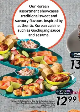 Sobeys Korean-style seacuterie board with smoked salmon, miso-infused imitation crab, shrimp, kimchi and vegetables offer
