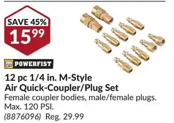 Princess Auto 12 pc 1/4 in. M-Style Air Quick-Coupler/Plug Set offer