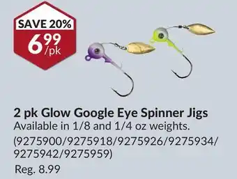 Princess Auto 2 pk Glow Google Eye Spinner Jigs offer
