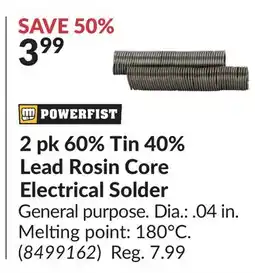 Princess Auto 2 pk 60% Tin 40% Lead Rosin Core Electrical Solder offer