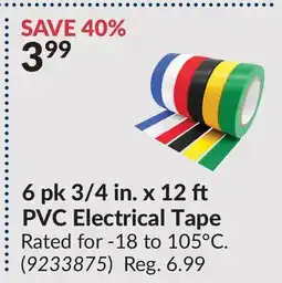 Princess Auto 6 pk 3/4 in. x 12 PVC Electrical Tape offer