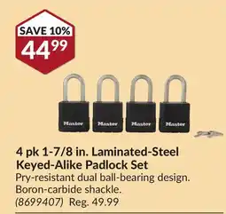 Princess Auto 4 pk 1-7/8 in. Laminated-Steel Keyed-Alike Padlock Set offer