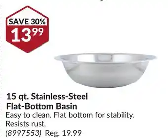 Princess Auto 15 qt. Stainless-Steel Flat-Bottom Basin offer