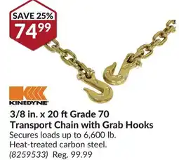 Princess Auto 3/8 in. x 20 ftGrade 70 Transport Chain with Grab Hooks offer