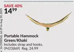 Princess Auto Portable Hammock Green/Khaki offer